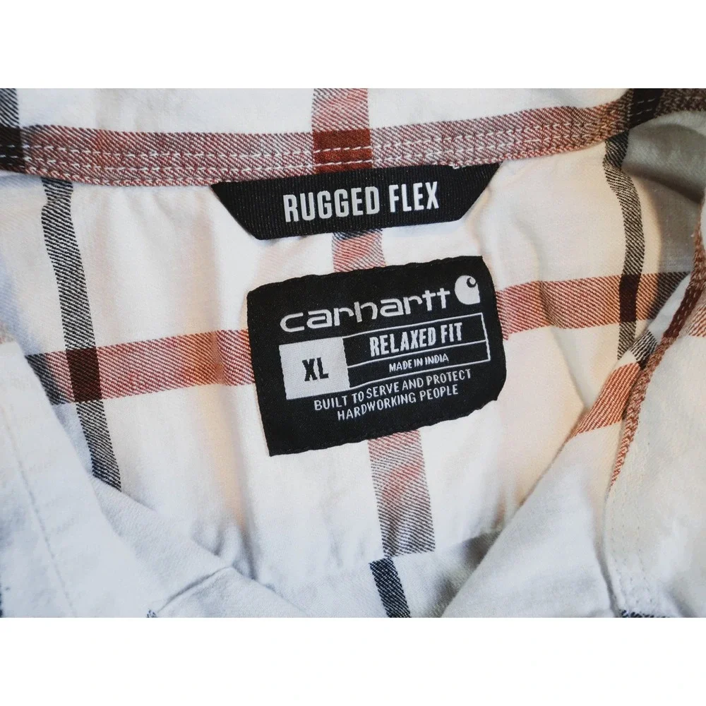 Carhartt Tan Plaid Short Sleeved Shirt Rugged Flex Relaxed Fit XL Pre-Owned - Picture 4 of 7
